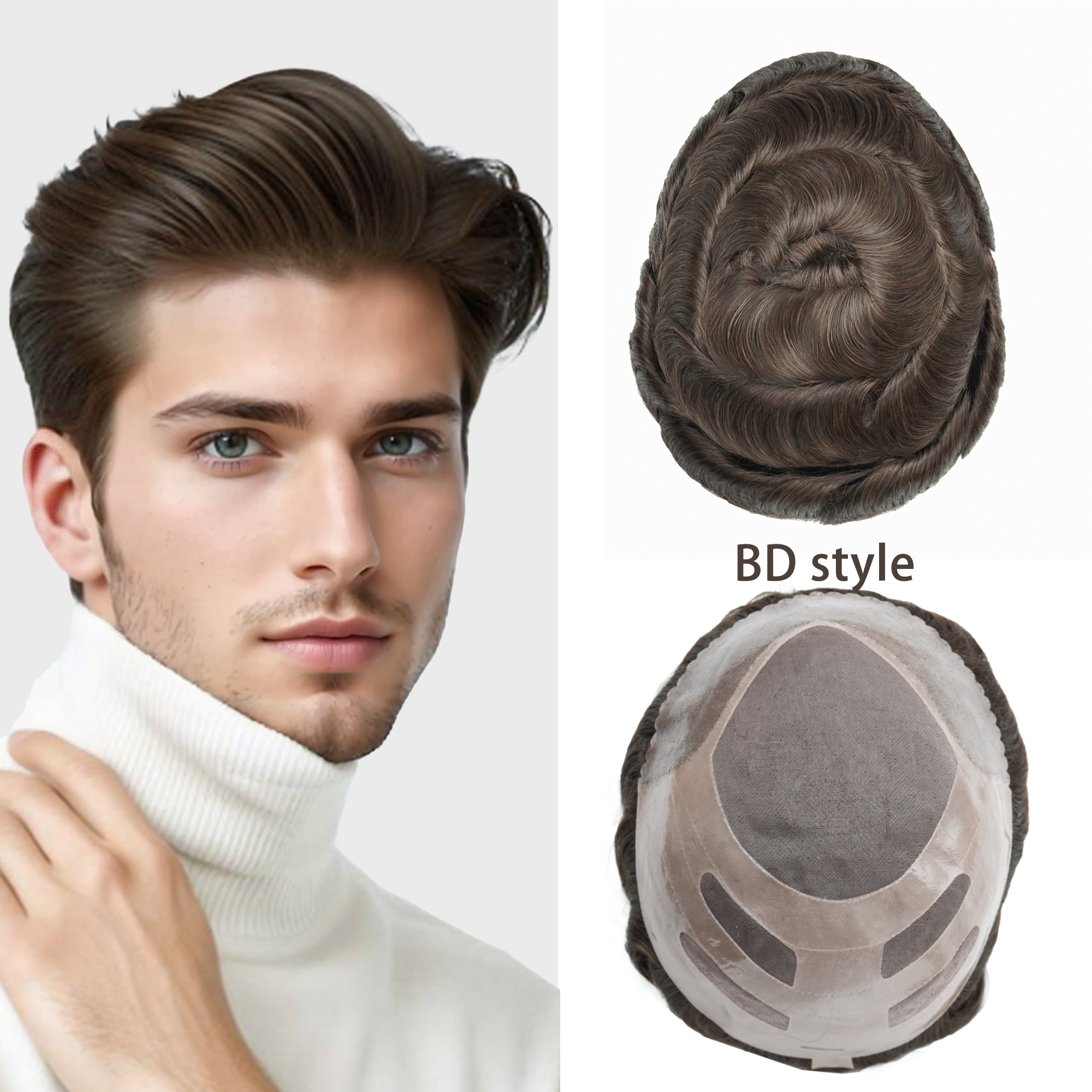 Meiverah Bond Style Natural-Looking Handmade  Mono Centered Full Hand-tied Lace Men's Toupee -  (4 Color)
