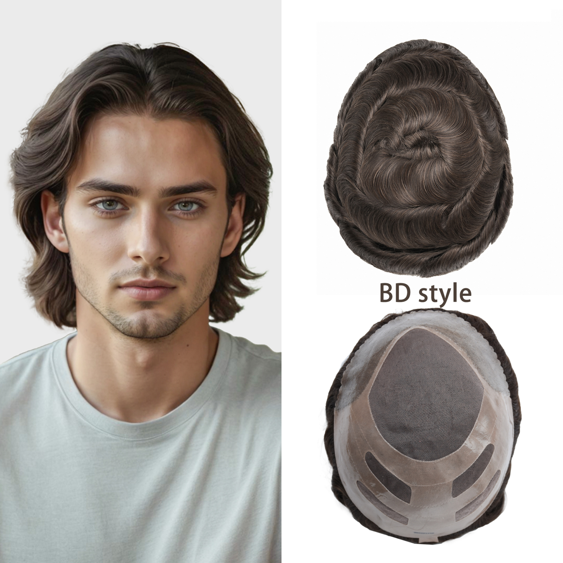 Meiverah Bond Style Natural-Looking Handmade  Mono Centered Full Hand-tied Lace Men's Toupee -  (2 Color)