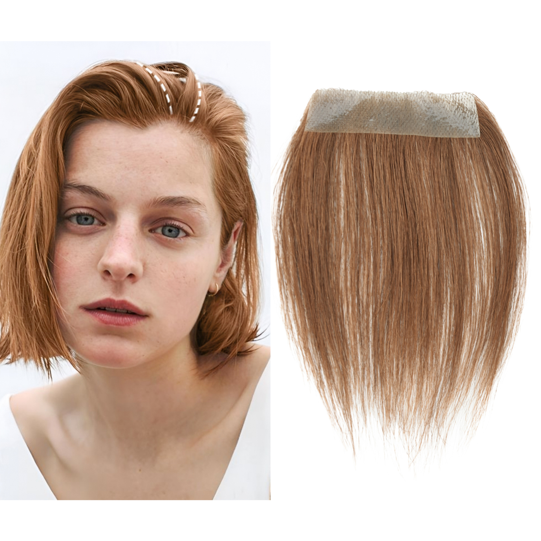 Meiverah Hair scar human hair replacement Accidental burns without hair for men women Hairline Loss Straight Tape in Replacement Toupee (Light Brown)