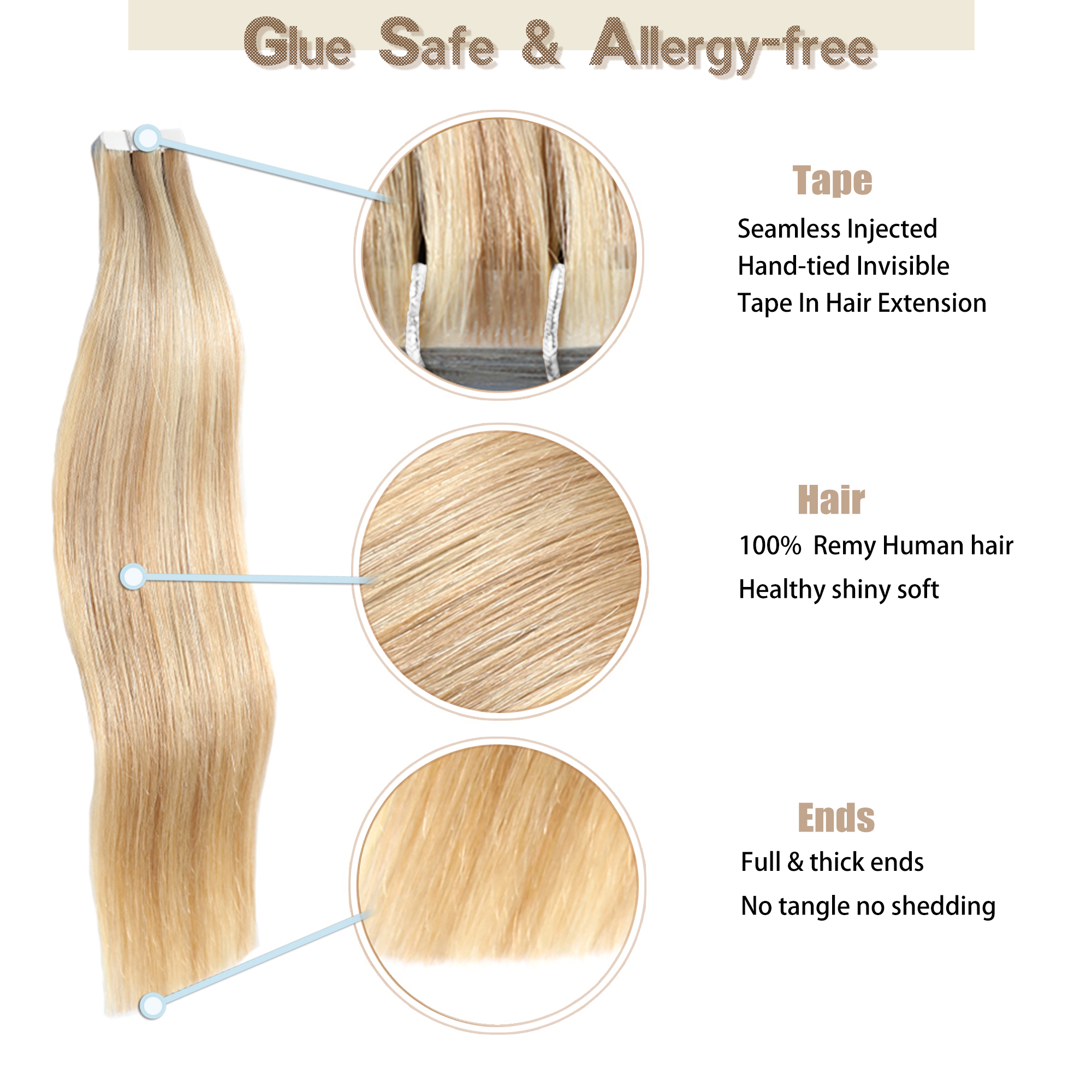 Meiverah Seamless Injected Hand-Tied Tape In Hair Extensions 20 Pcs/50 g Virgin Human Hair (#P18/613)