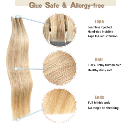 Meiverah Seamless Injected Hand-Tied Tape In Hair Extensions 20 Pcs/50 g Virgin Human Hair (P18/613)