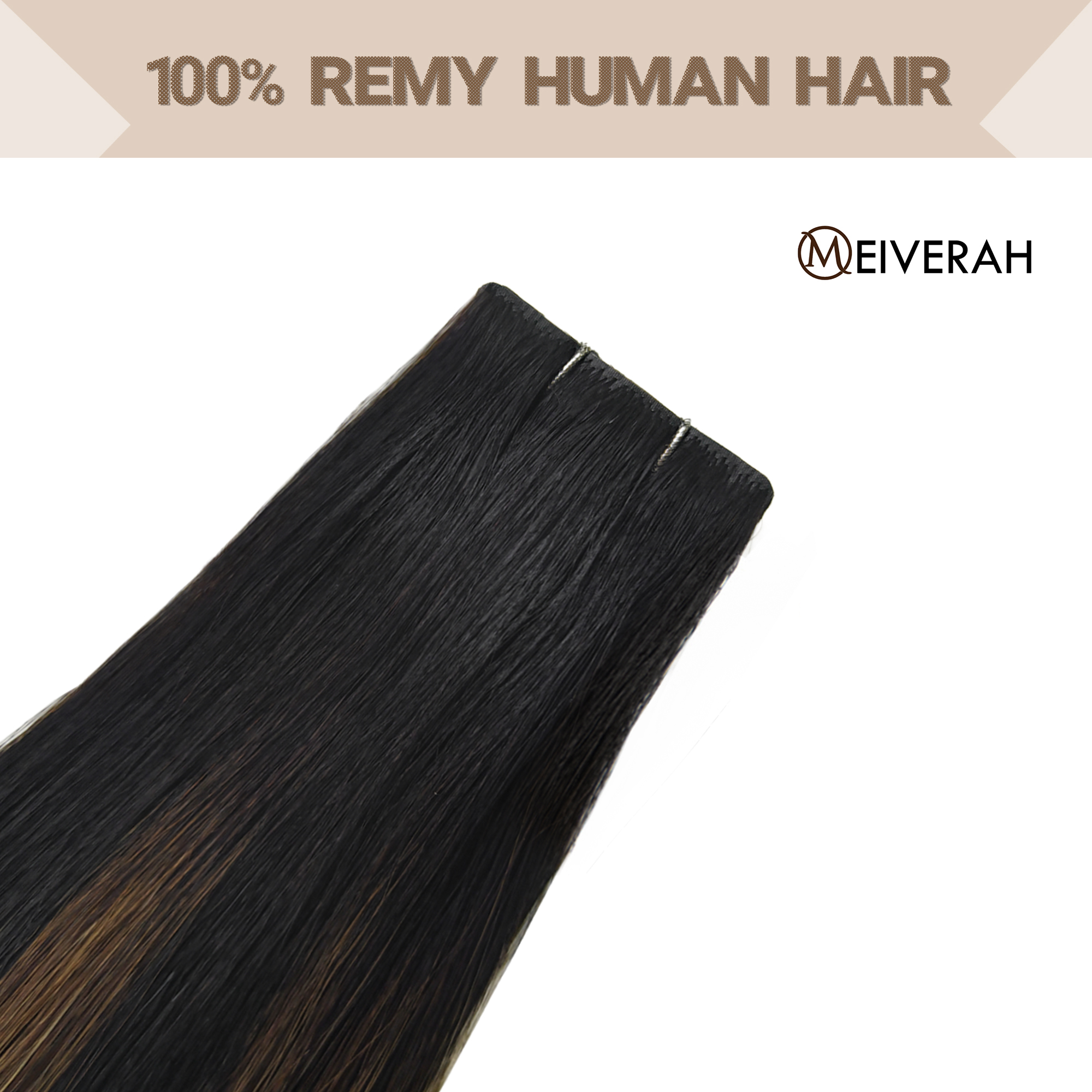Meiverah Seamless Injected Hand-Tied Tape In Hair Extensions 20 Pcs/50 g Virgin Human Hair (P1B/6/T1B)