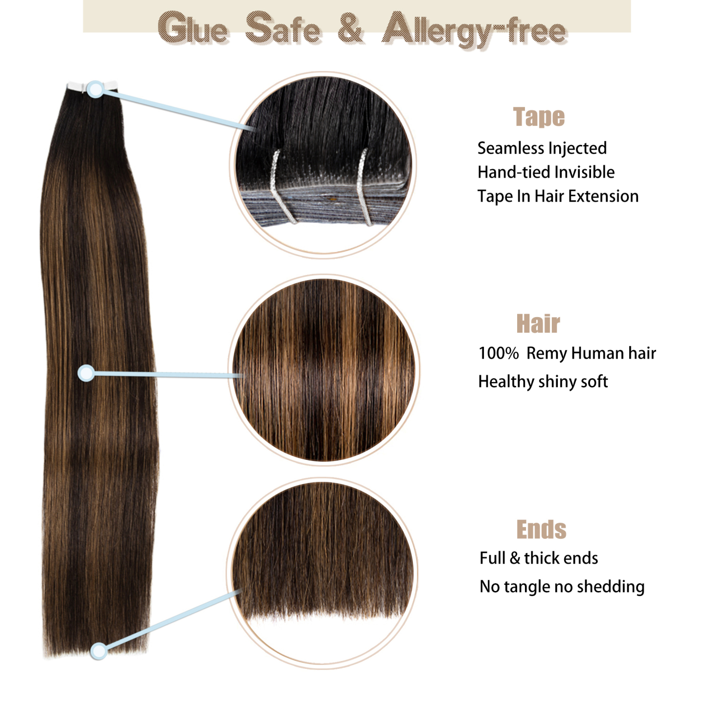 Meiverah Seamless Injected Hand-Tied Tape In Hair Extensions 20 Pcs/50 g Virgin Human Hair (P1B/6/T1B)