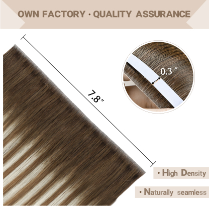 Meiverah 7.87 x 0.32 Inch Long Seamless Hand-Tied Invisible Tape-In Hair Extensions (4 Pcs) - Virgin Human Hair (#P4/27/T4)