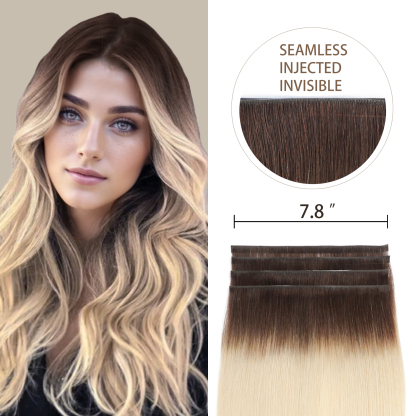 Meiverah 7.87 x 0.32 Inch Long Seamless Hand-Tied Invisible Tape-In Hair Extensions (4 Pcs) - Virgin Human Hair (#T2/60)