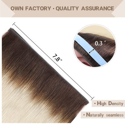 Meiverah 7.87 x 0.32 Inch Long Seamless Hand-Tied Invisible Tape-In Hair Extensions (4 Pcs) - Virgin Human Hair (#T2/60)