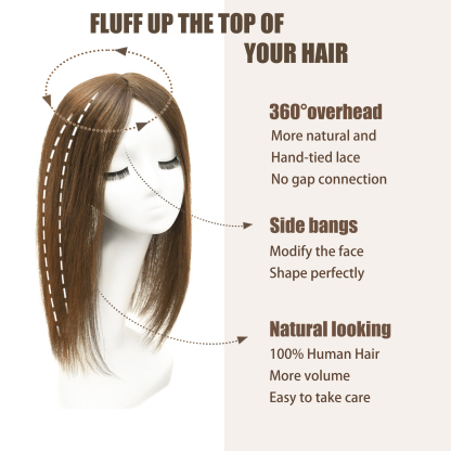 Meiverah Real Human Hair Full Hand-tied Swiss Mono Base Topper NO Bangs  Clip-In Thick Hairpiece for Women (#4 light brown)