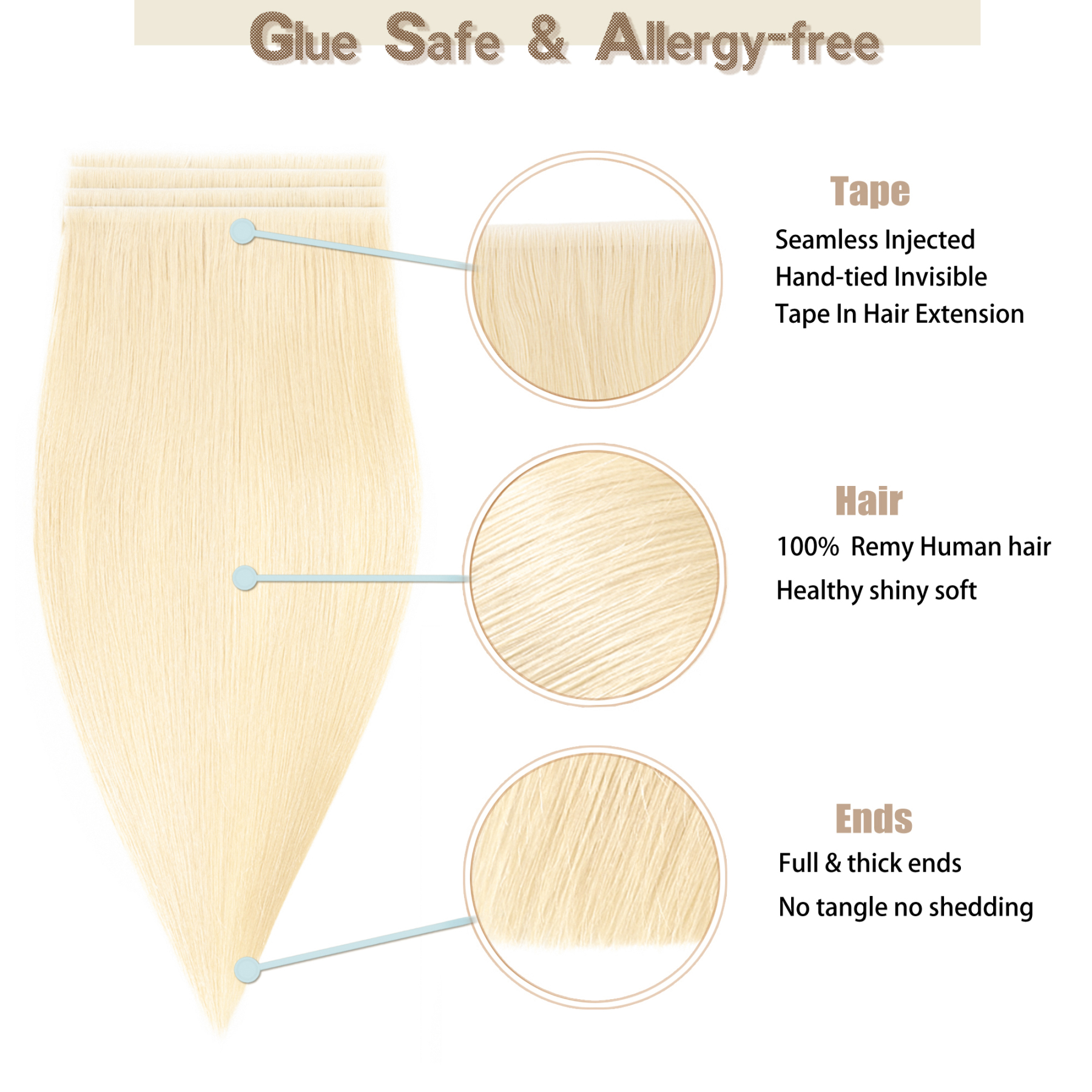 Meiverah 7.87 x 0.32 Inch Long Seamless Hand-Tied Invisible Tape-In Hair Extensions (4 Pcs) - Virgin Human Hair (#60)