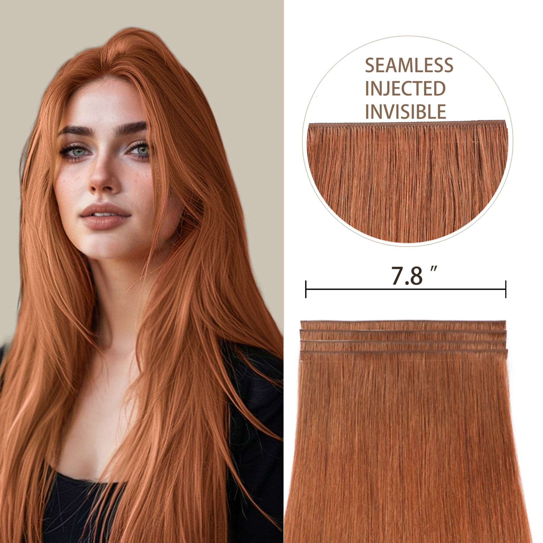 Meiverah 7.87 x 0.32 Inch Long Seamless Hand-Tied Invisible Tape-In Hair Extensions (4 Pcs) - Virgin Human Hair (#33)