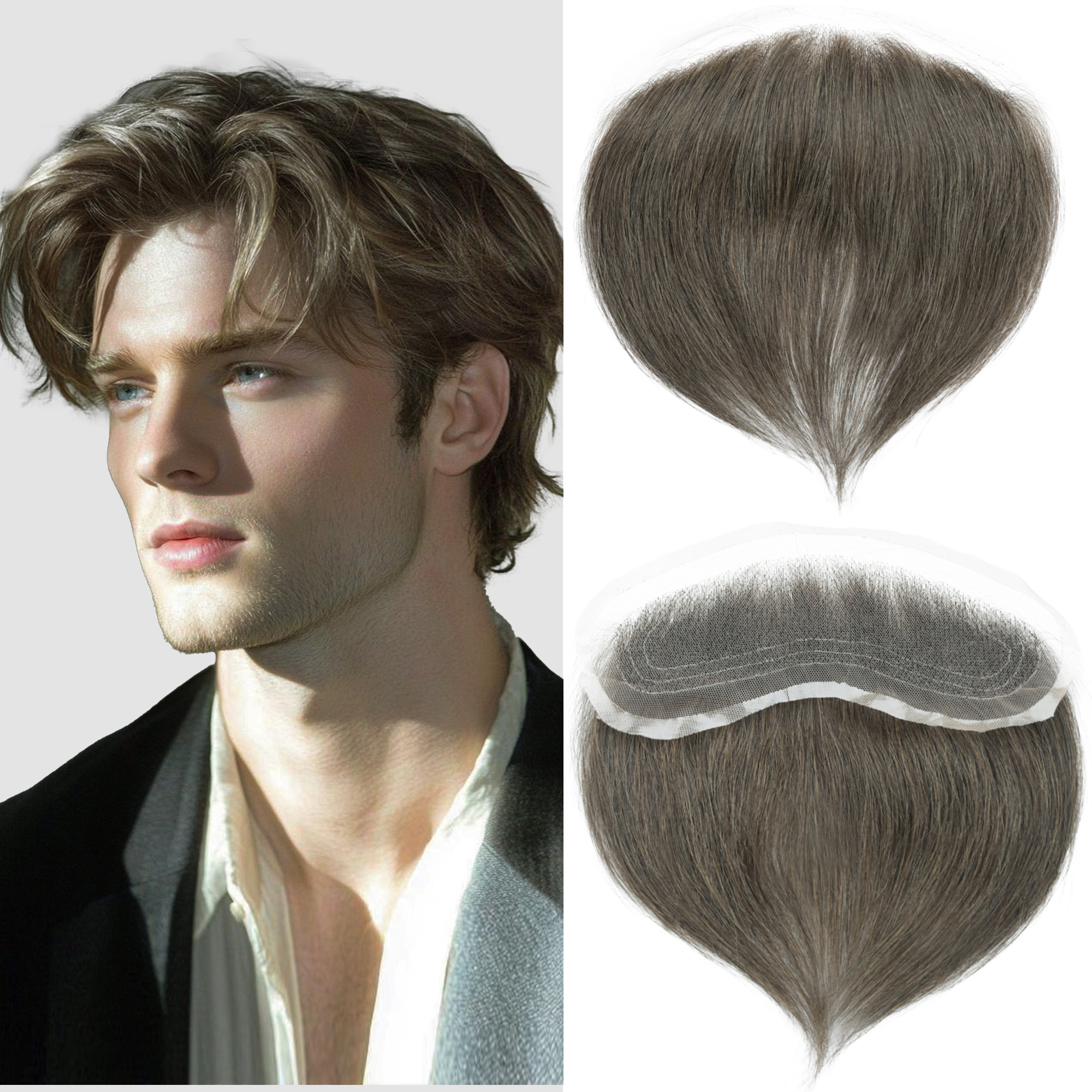 Meiverah Hand-Tied Mono Base Men's Hair System - Breathable, Realistic Hairline & Natural-Looking Hair Replacement（4#)