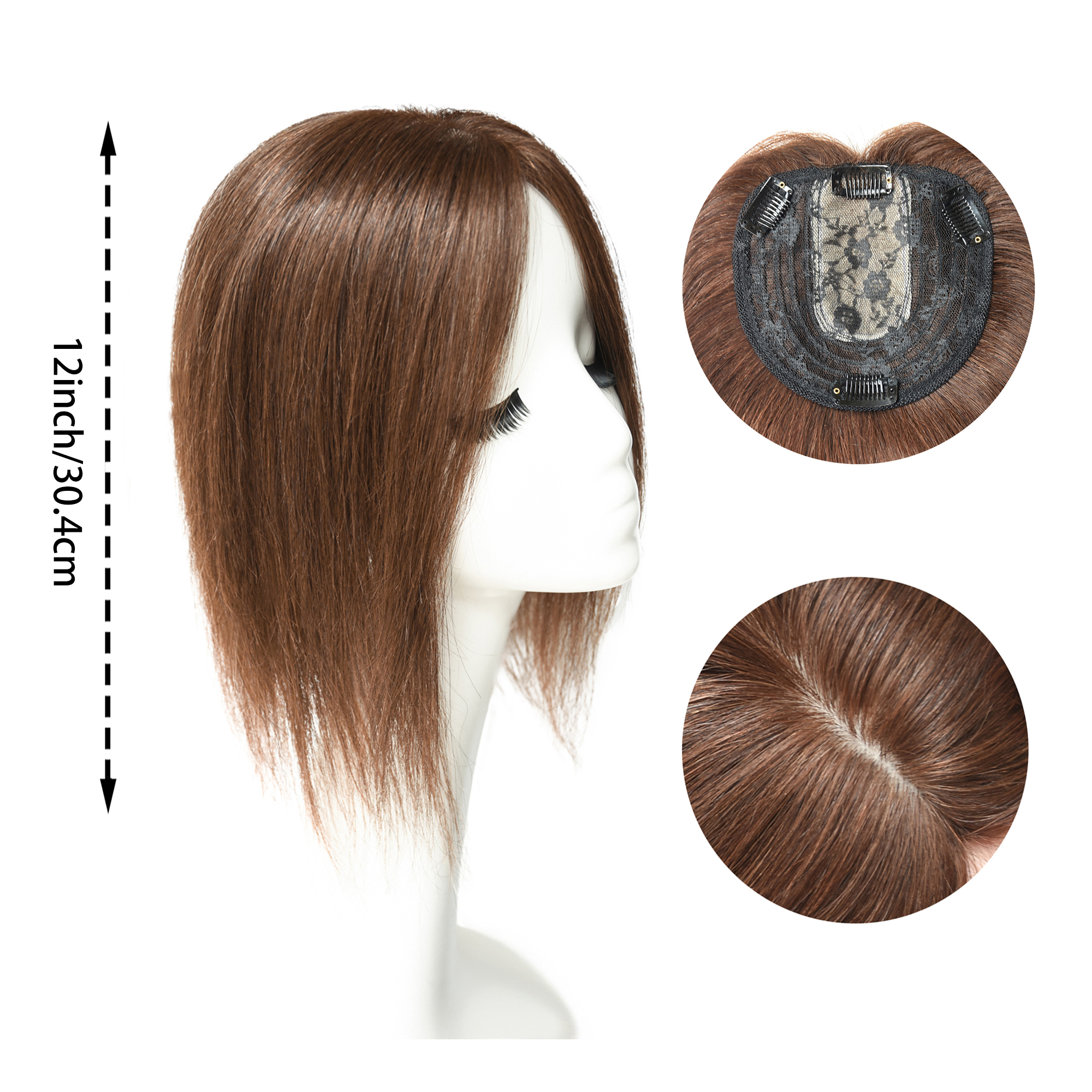 Meiverah Breathable PU Ultra-Thin Clip-In Women's Toupee - Natural Look Top Hair Piece with No Bangs -（Medium Brown#）