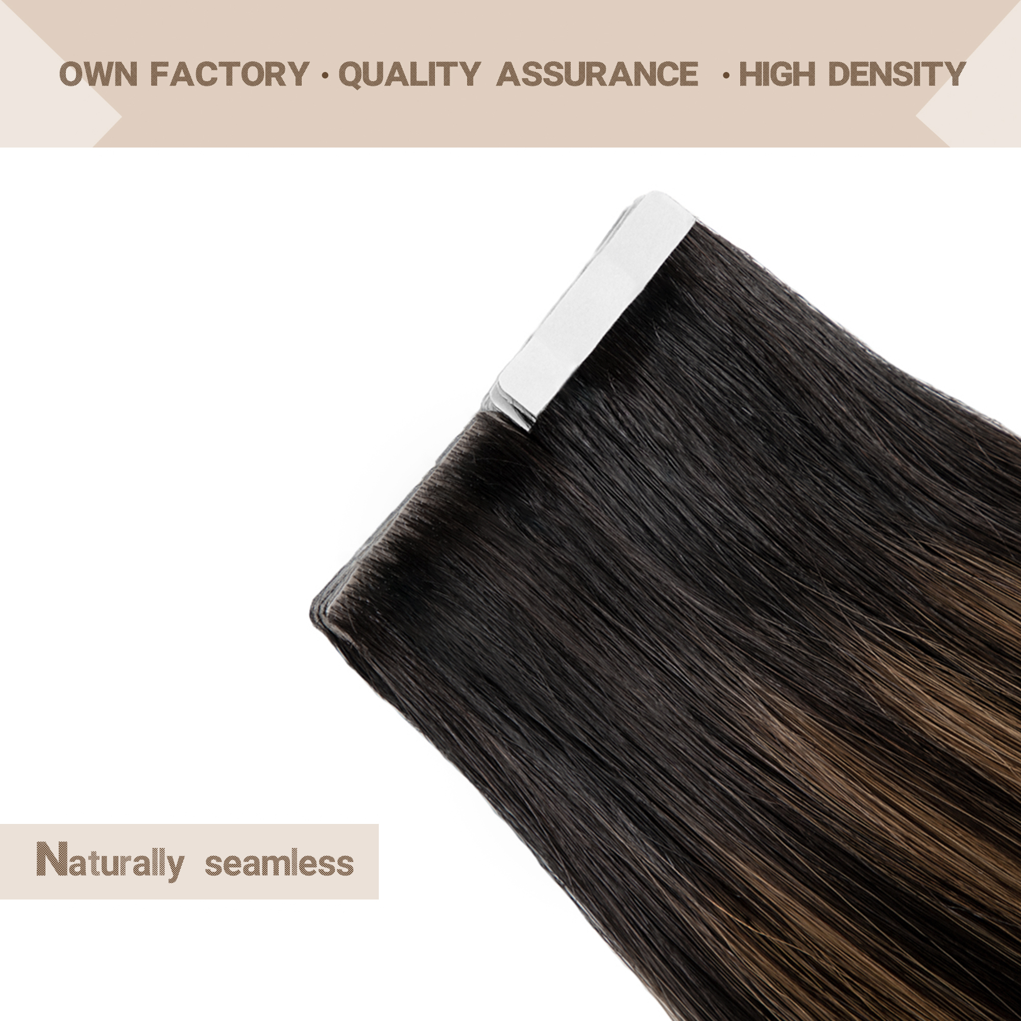 Meiverah Seamless Injected Hand-Tied Tape In Hair Extensions 20 Pcs/50 g Virgin Human Hair (#P1B/6/T1B)