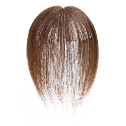 Meiverah Handmade Human Hair Middle Part Clip In Toupee No Bangs Seamless Natural Topper Breathable Mesh Base Women Thickening Hairpiece (Medium Brown)