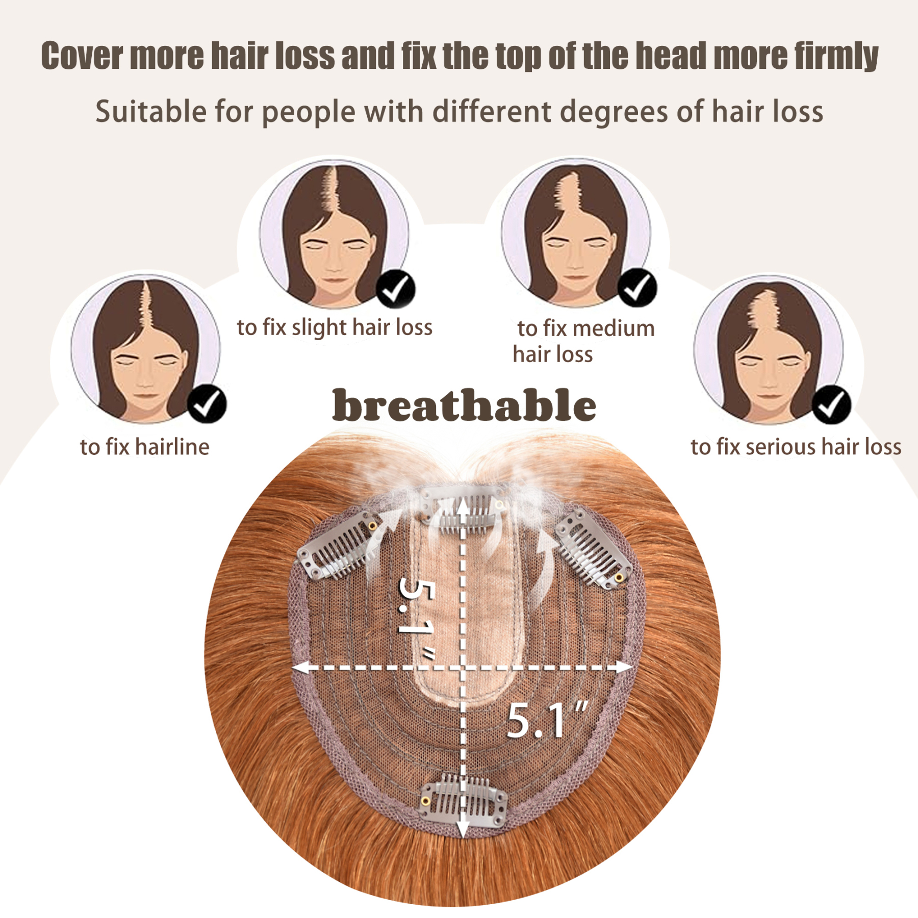 Meiverah Breathable PU Ultra-Thin Clip-In Women's Toupee - Natural Look Top Hair Piece with No Bangs -（30#）