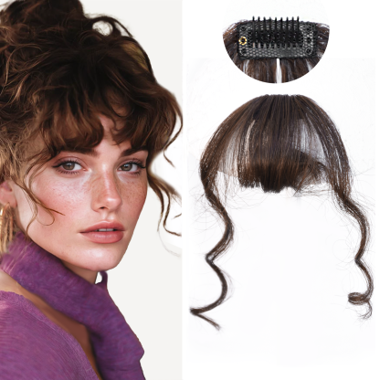Meiverah's real-life hair clip-style wool curl bangs are fluffy and lightweight  suitable for women's everyday wear (dark brown)