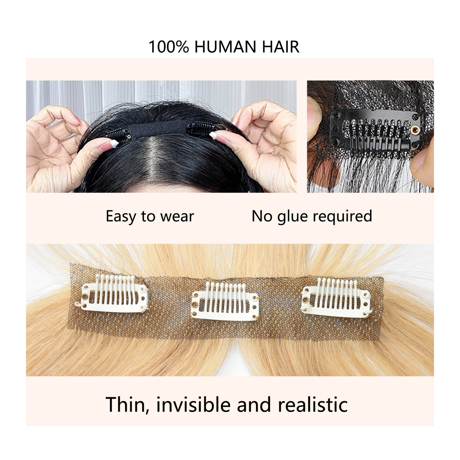 Meiverah Hair Clip in Bangs Clip In Hair Extensions 100% Baby Hair Human Hand Made Natural Forehead Patch No Trace Patch Hairline for Women(#613)