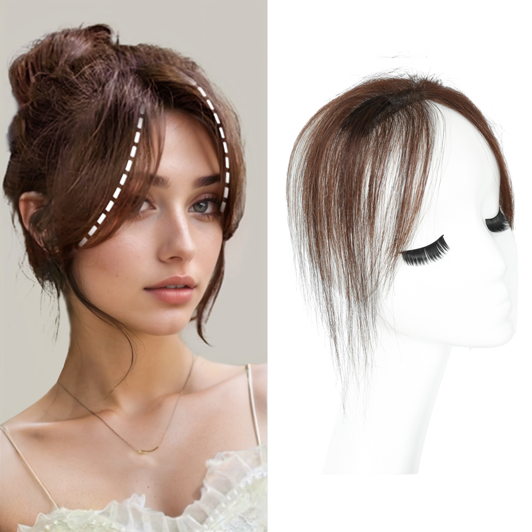 Meiverah Hair Clip in Bangs Clip In Hair Extensions 103% Baby Hair Human Hand Made Natural Forehead Patch No Trace Patch Hairline for Women(Cocoa Brown)