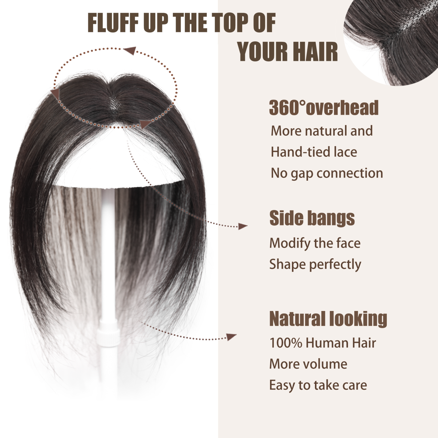 Meiverah Handmade Human Hair Middle Part Clip In Toupee No Bangs Seamless Natural Topper Breathable Mesh Base Women Thickening Hairpiece (1B Natural Black)