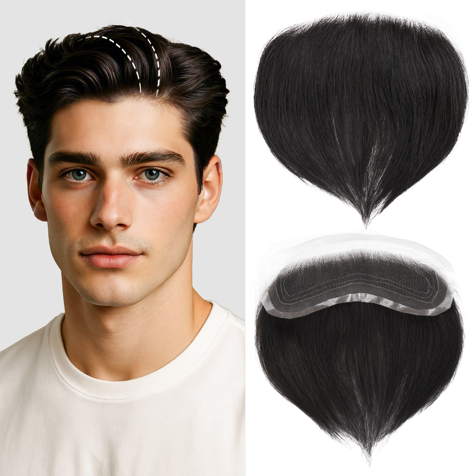 Meiverah Hand-Tied Mono Base Men's Hair System - Breathable, Realistic Hairline & Natural-Looking Hair Replacement（1B#)
