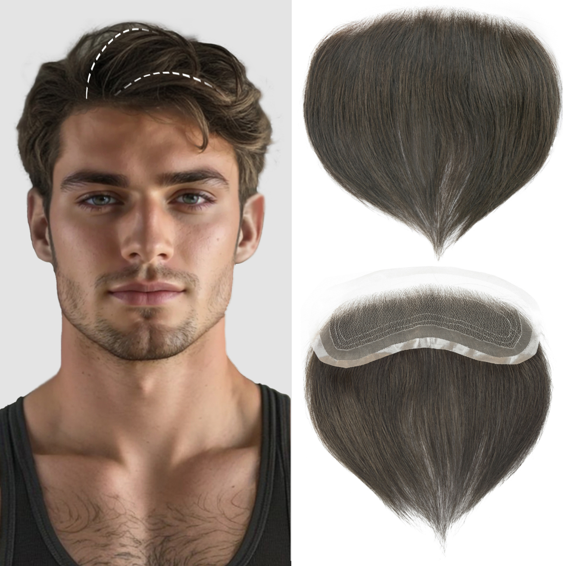 Meiverah Hand-Tied Mono Base Men's Hair System - Breathable, Realistic Hairline & Natural-Looking Hair Replacement（2#)