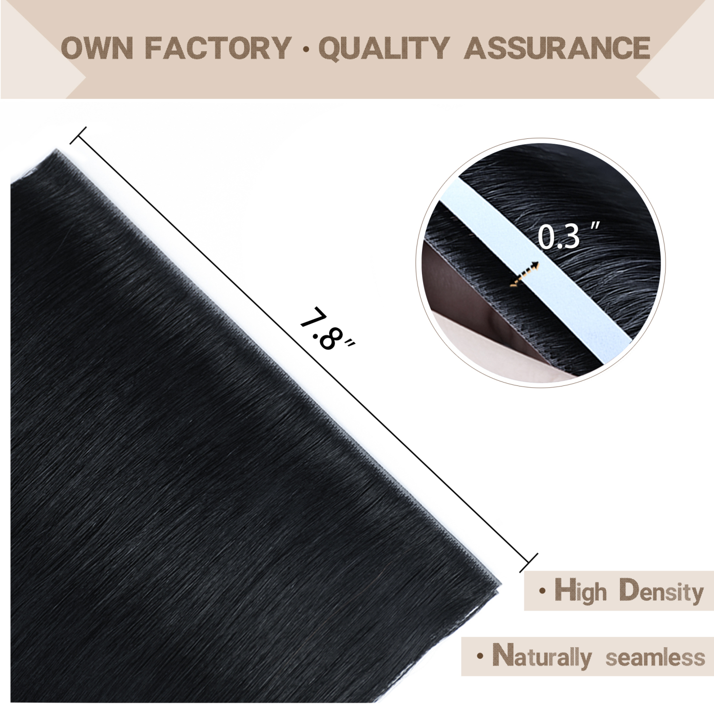 Meiverah 7.87 x 0.32 Inch Long Seamless Hand-Tied Invisible Tape-In Hair Extensions (4 Pcs) - Virgin Human Hair (#1)