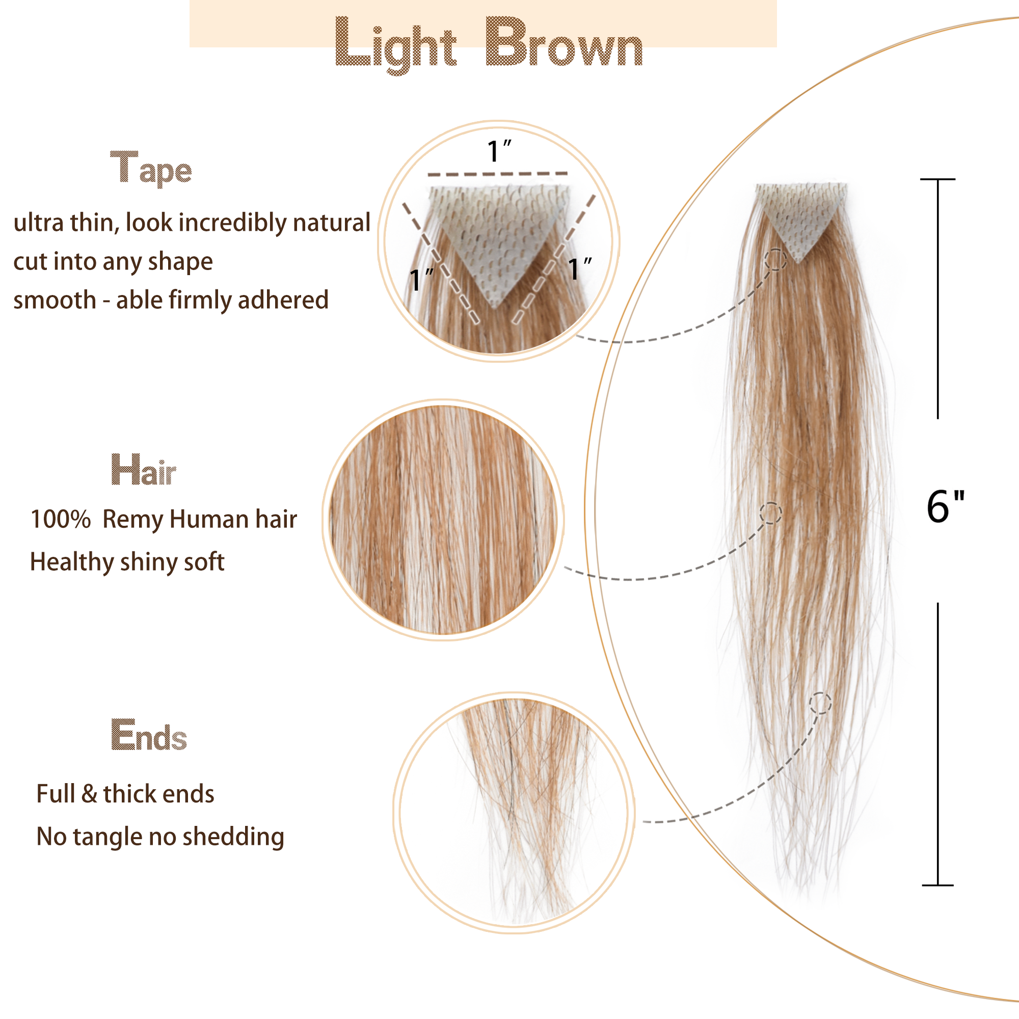 Meiverah Triangular alopecia Balding Spot Accidental Burns Scar Hair Replacement for women Hairline Loss Straight Tape in Replacement Toupee 2PC (Light Brown#)