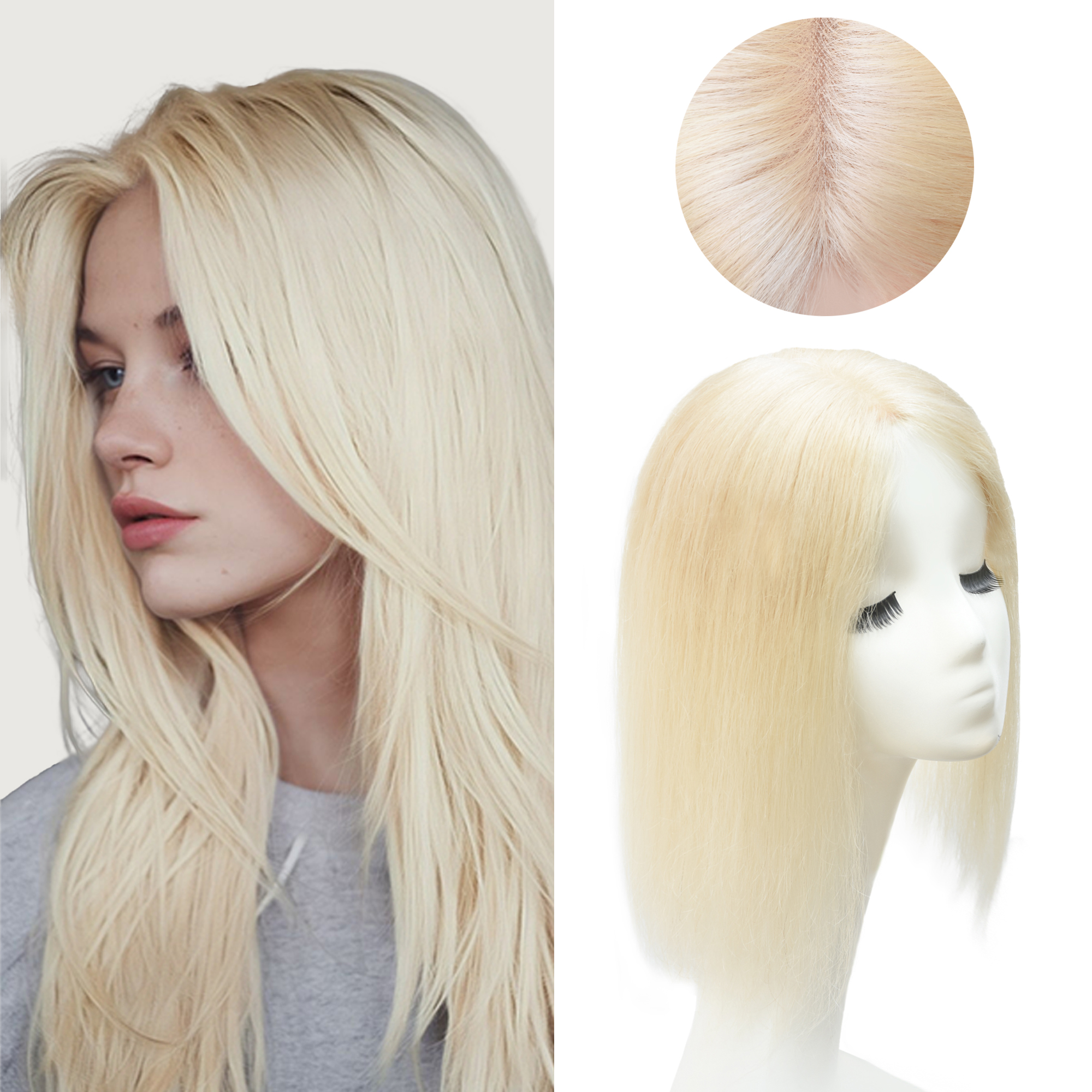 Meiverah Natural-Looking Handmade Full Hand-tied PU Mono Lace NO Bangs Clip-In Women Toupee -（613#）