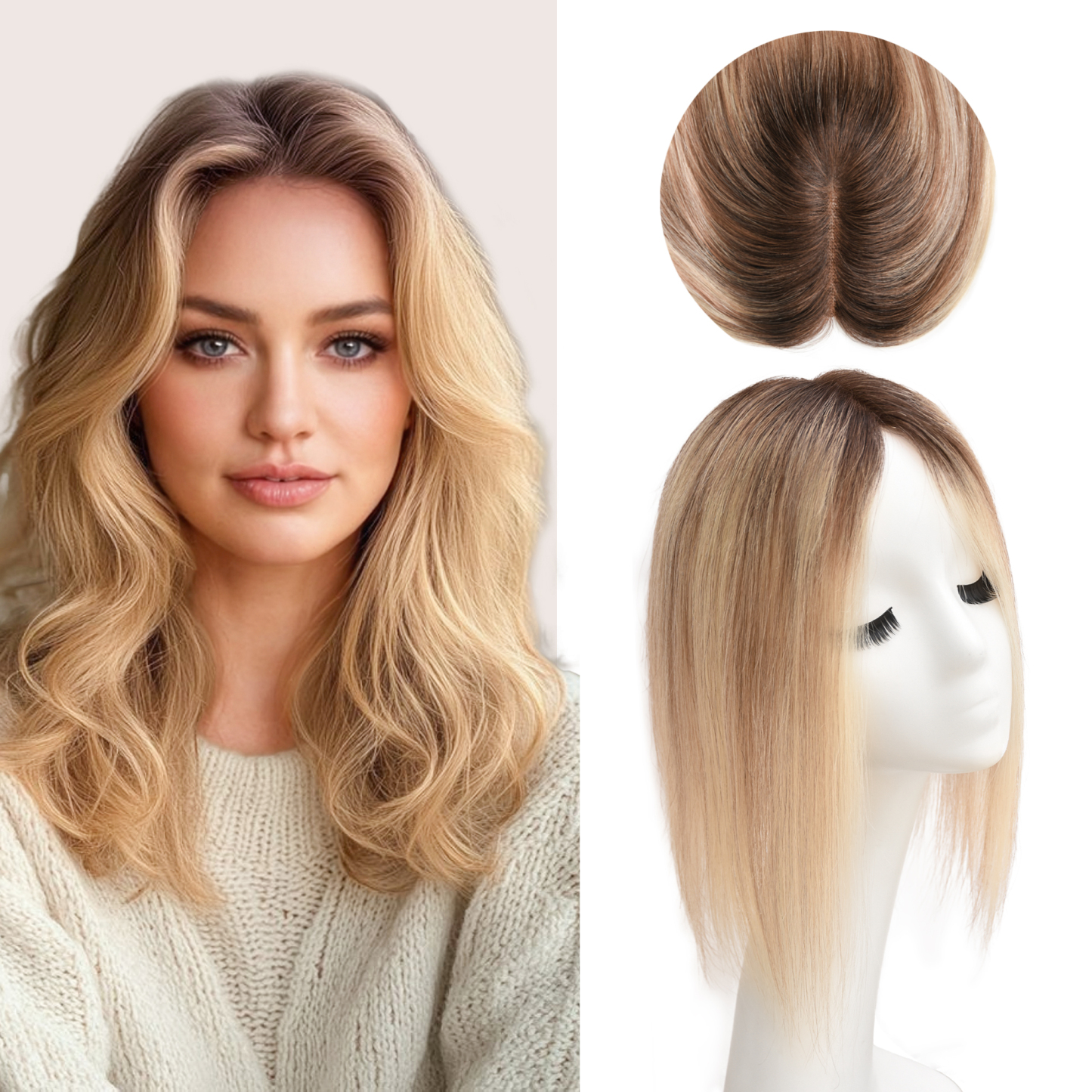 Meiverah Natural-Looking Handmade Full Hand-tied PU Mono Lace NO Bangs Clip-In Women Toupee -（4BCSA#）