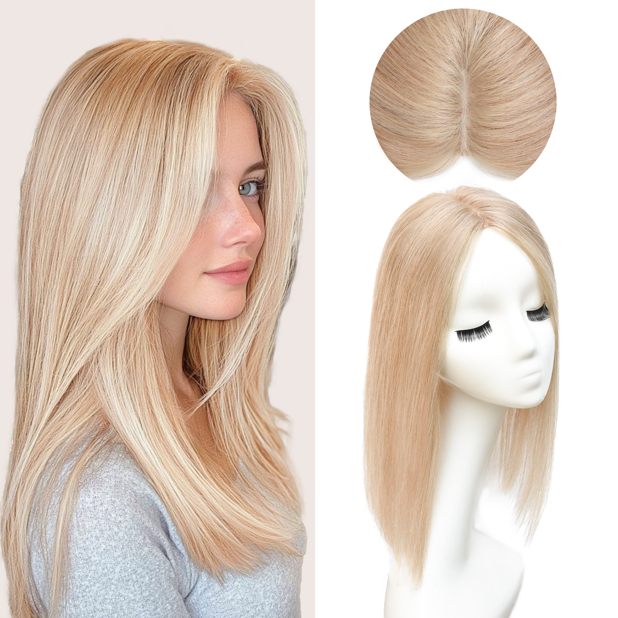 Meiverah Natural-Looking Handmade Full Hand-tied PU Mono Lace NO Bangs Clip-In Women Toupee -（613/10/14A#）