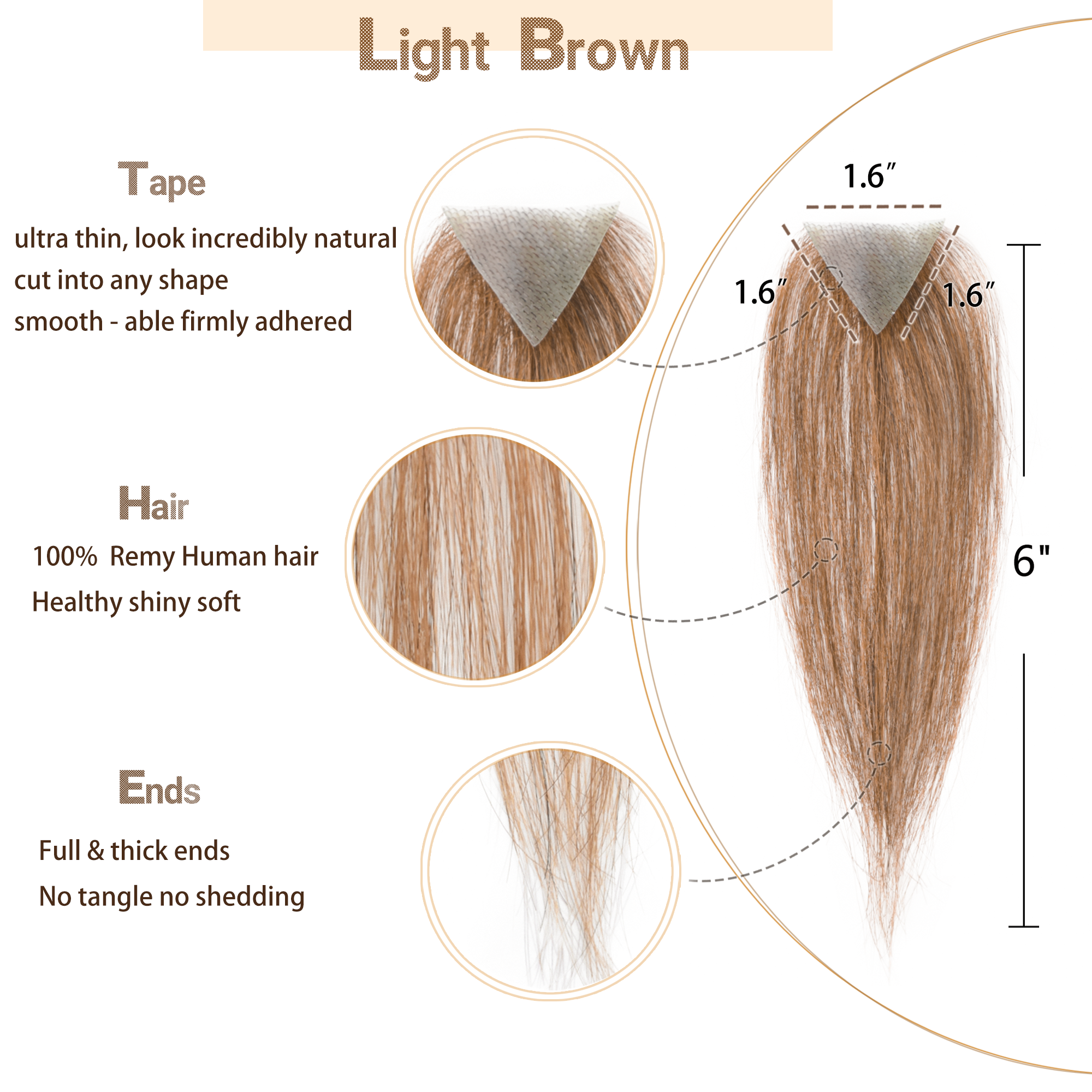 Meiverah Triangular alopecia Balding Spot Accidental Burns Scar Hair Replacement for women Hairline Loss Straight Tape in Replacement Toupee 2PC (Light Brown#)