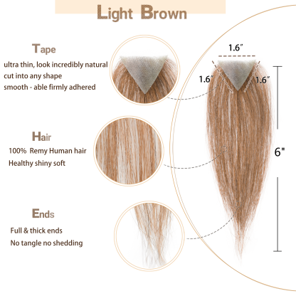 Meiverah Triangular alopecia Balding Spot Accidental Burns Scar Hair Replacement for women Hairline Loss Straight Tape in Replacement Toupee 2PC (Light Brown#)