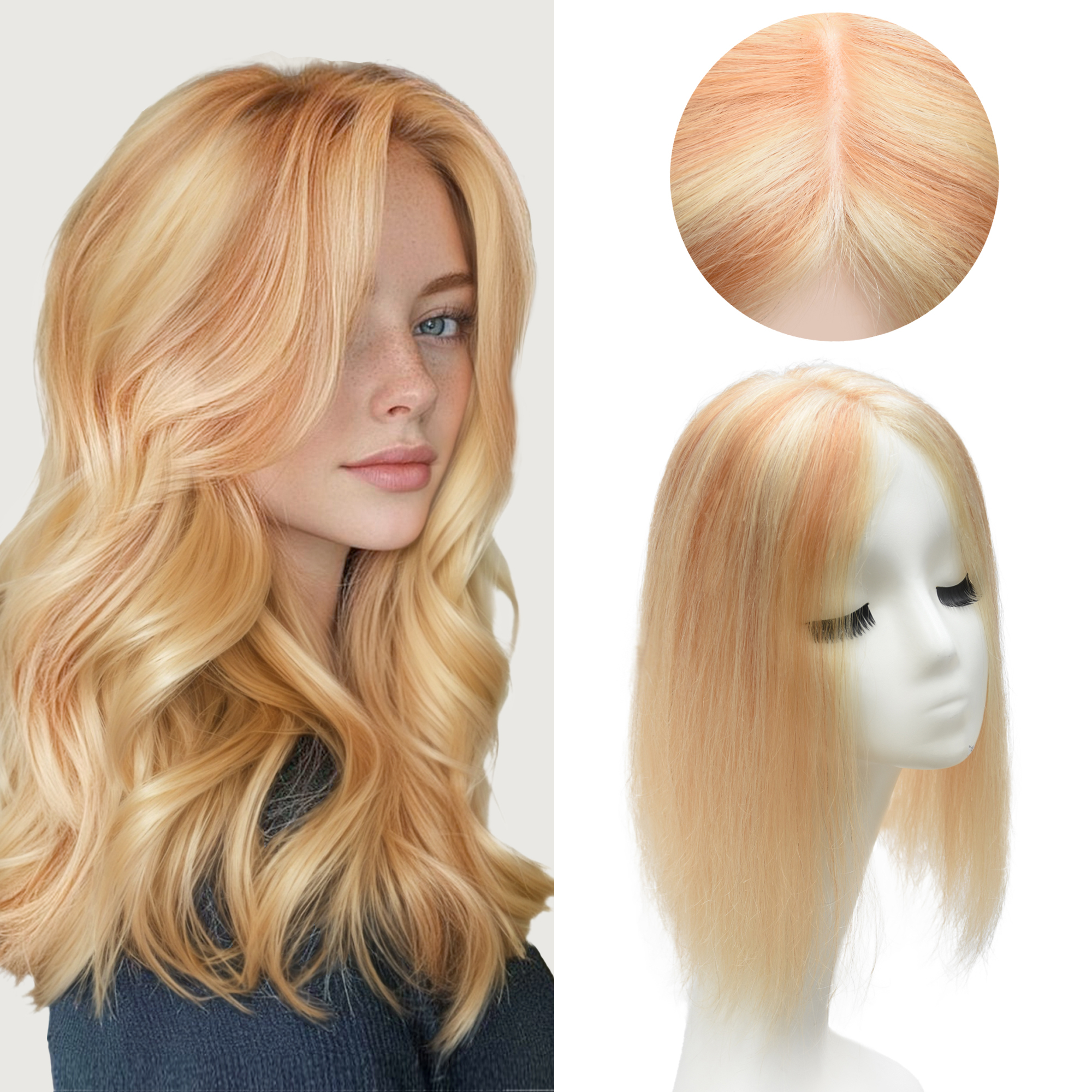 Meiverah Natural-Looking Handmade Full Hand-tied PU Mono Lace NO Bangs Clip-In Women Toupee -（P613/27A#）