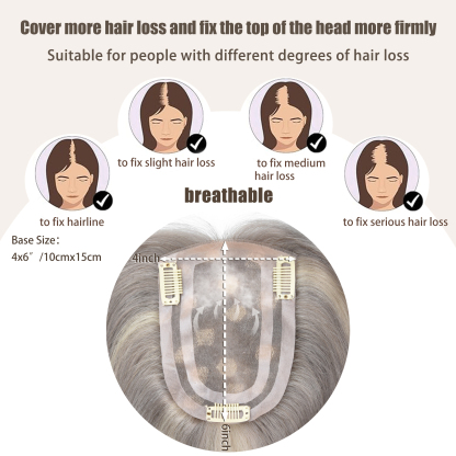 Meiverah Natural-Looking Handmade Full Hand-tied PU Mono Lace NO Bangs Clip-In Women Toupee -（P613/grey#）