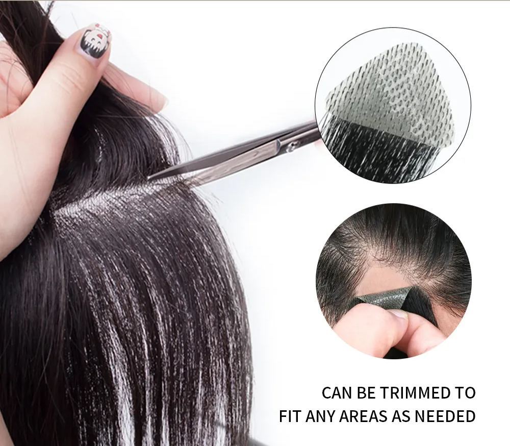 Meiverah Hair scar human hair replacement Accidental burns without hair for men women Hairline Loss Straight Tape in Replacement Toupee (Natural Black)