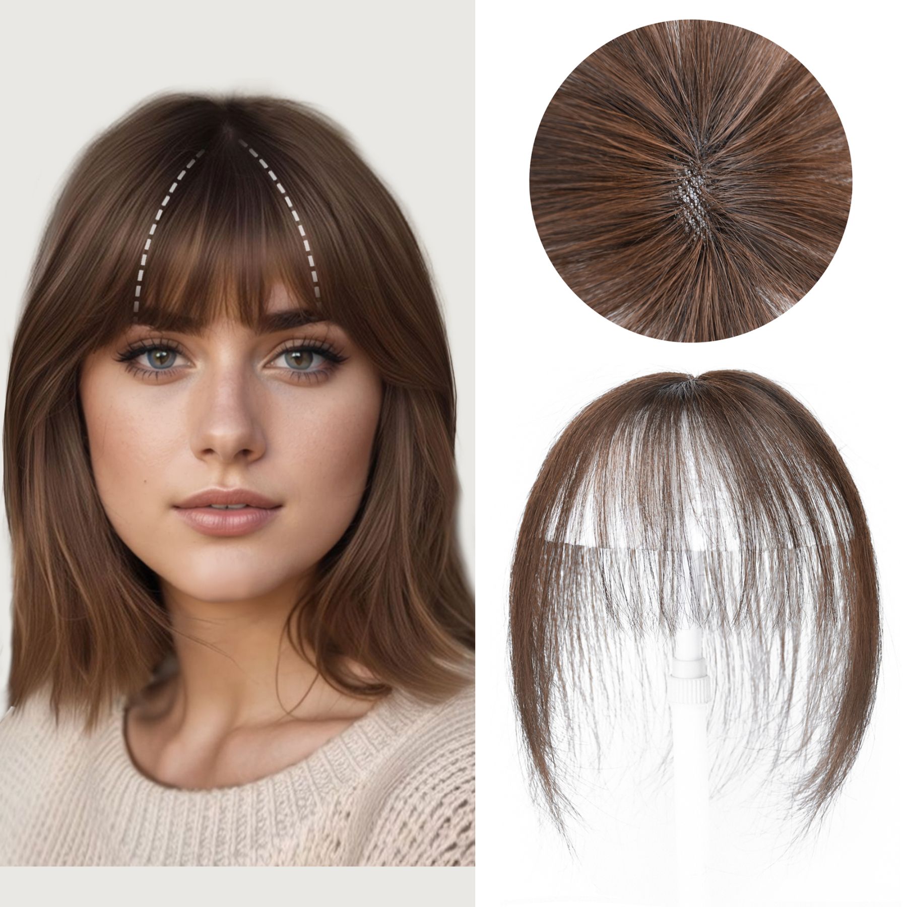 Meiverah Hair Clip in Bangs Real Human Hair with high cranial top for volume Light and airy French bangs for women Clip On Air Bangs for Daily Wear (Medium Brown)