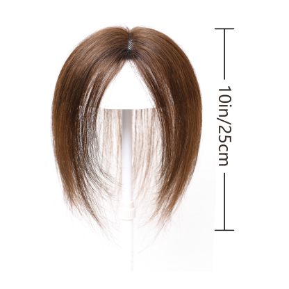 Meiverah Handmade Human Hair Middle Part Clip In Toupee No Bangs Seamless Natural Topper Breathable Mesh Base Women Thickening Hairpiece (Medium Brown)