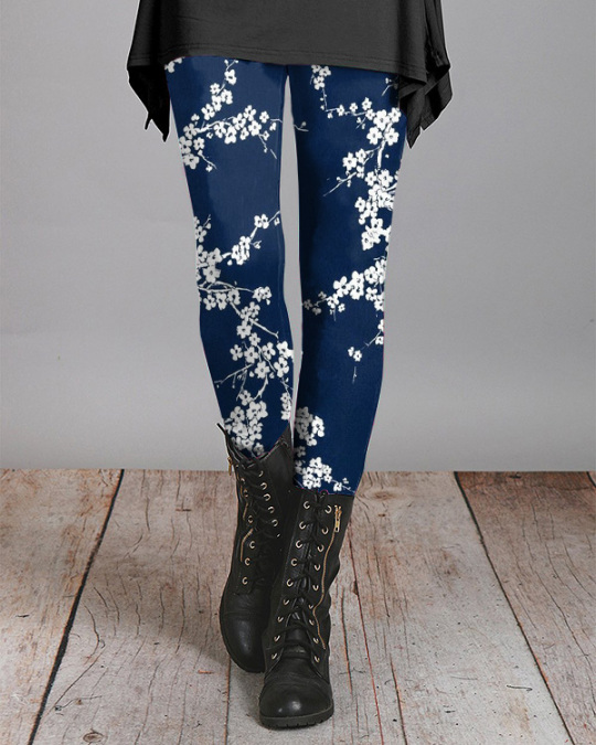 Vintage Floral Print Casual Leggings