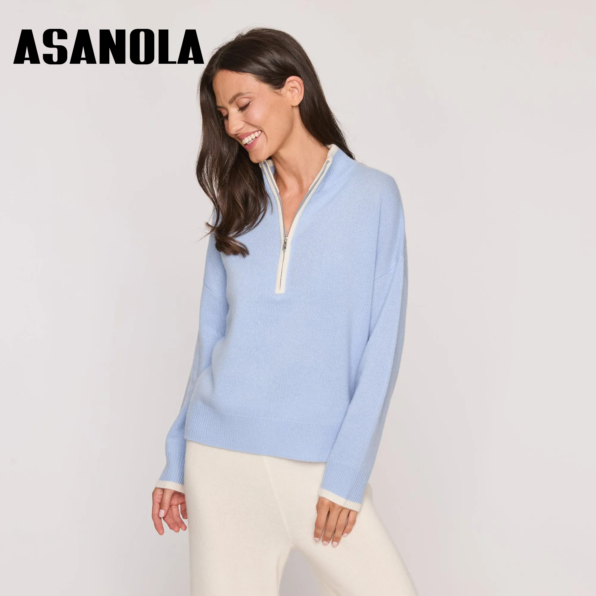 Asanola Tipped Quarter Zip Mock