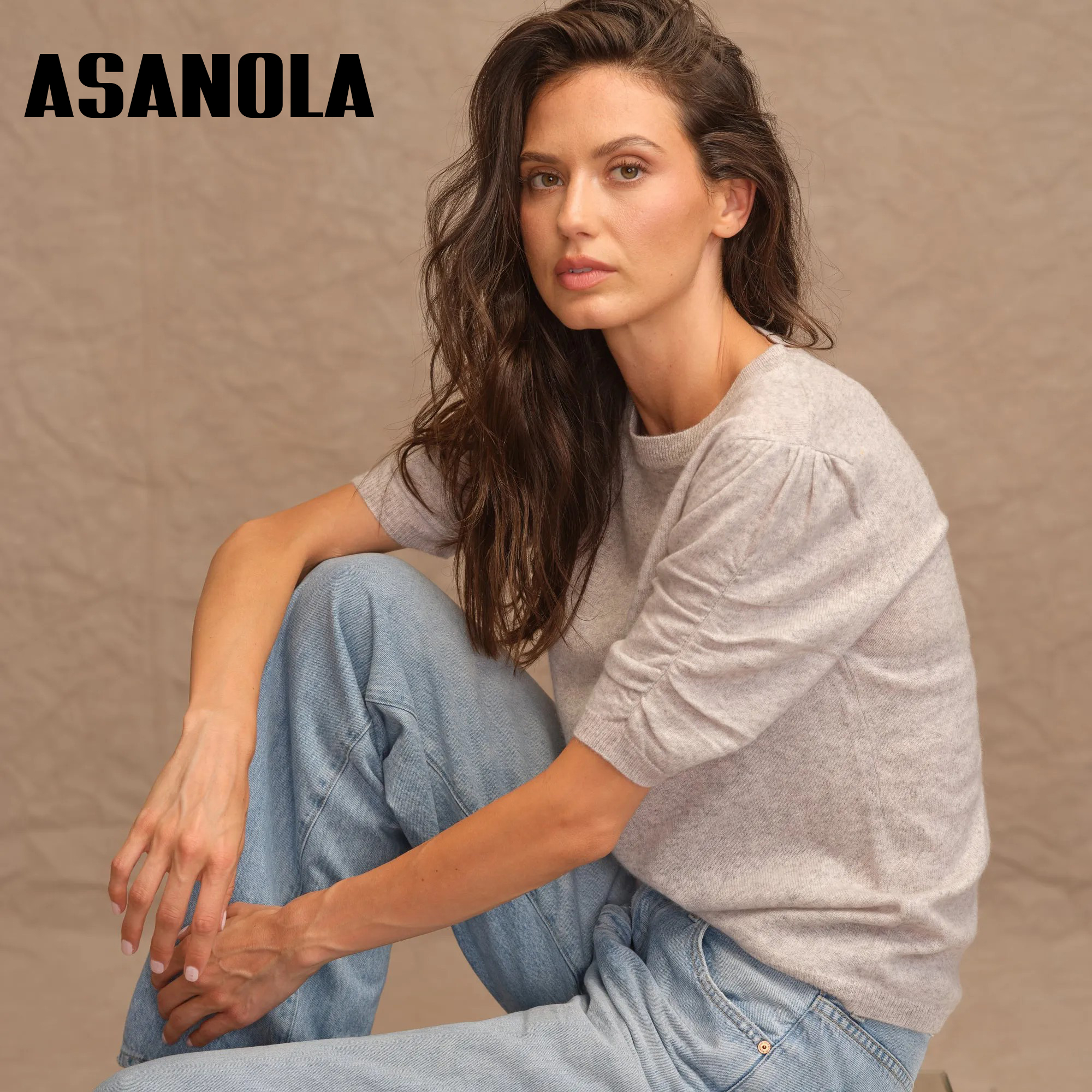 Asanola Shirred Short Sleeve Crew