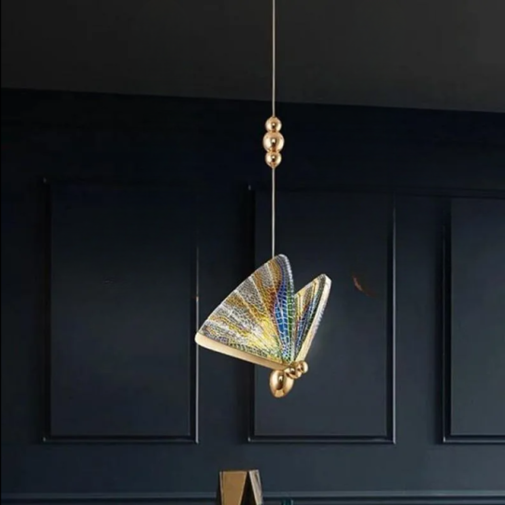 Vlinder Diseña Mariposa Metal/Sílice Lámpara Colgante Dorada