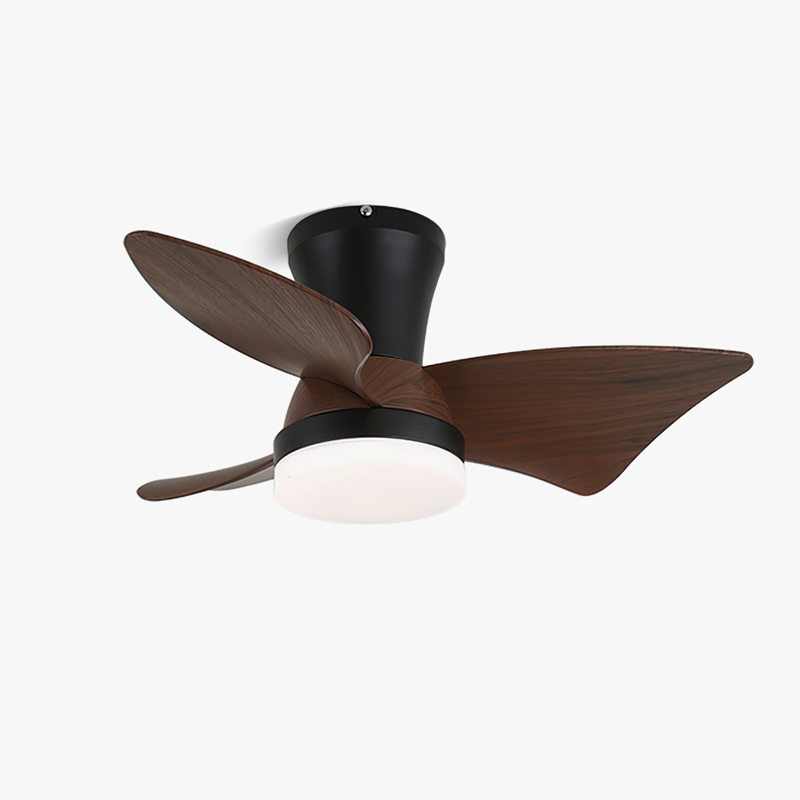 Ventilador de techo Luvora minimalista de madera con luz, vista frontal