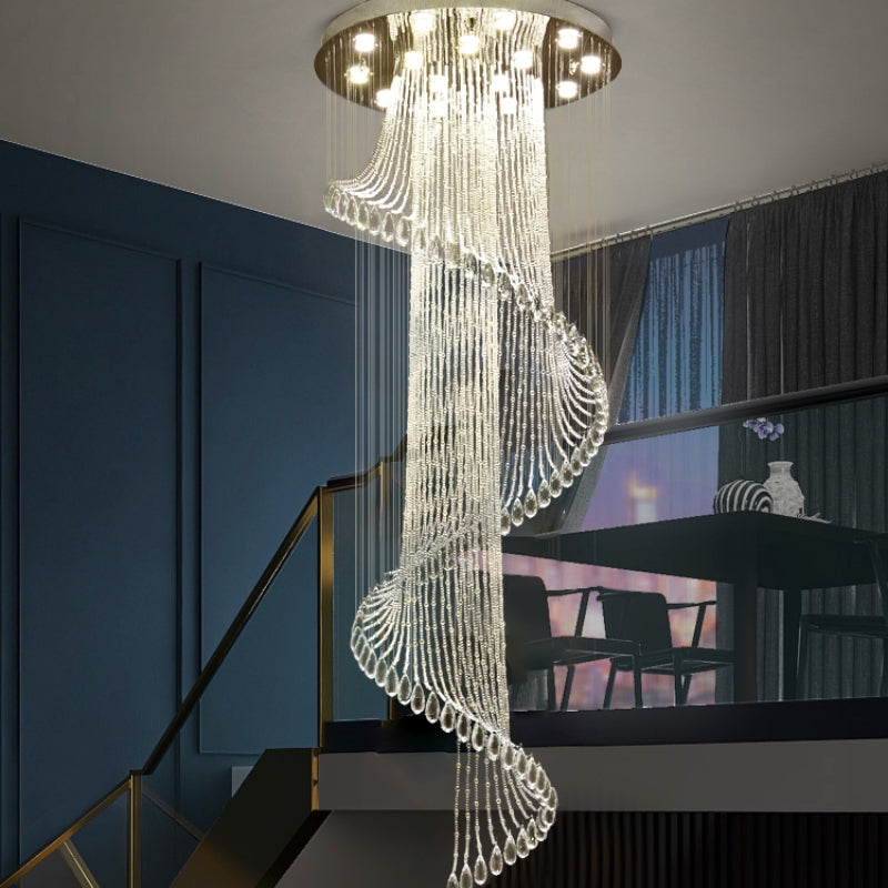 Valentina Moderno Espiral Cascada Cristal Lámpara Colgante Claro Sala de Estar