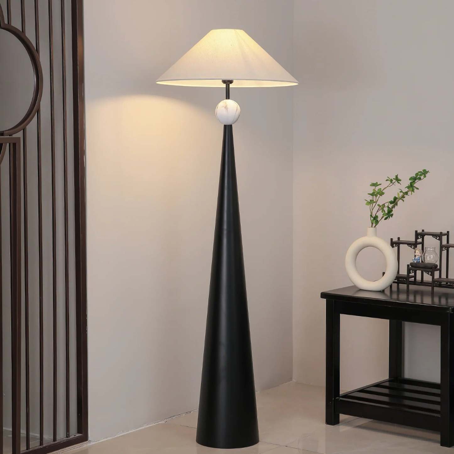 Hakka Fabric Metal Cone Floor Lamp