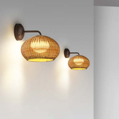 Ritta Aplique de pared Exterior LED de Diseño Rústico Madera Ratán y Acrílico