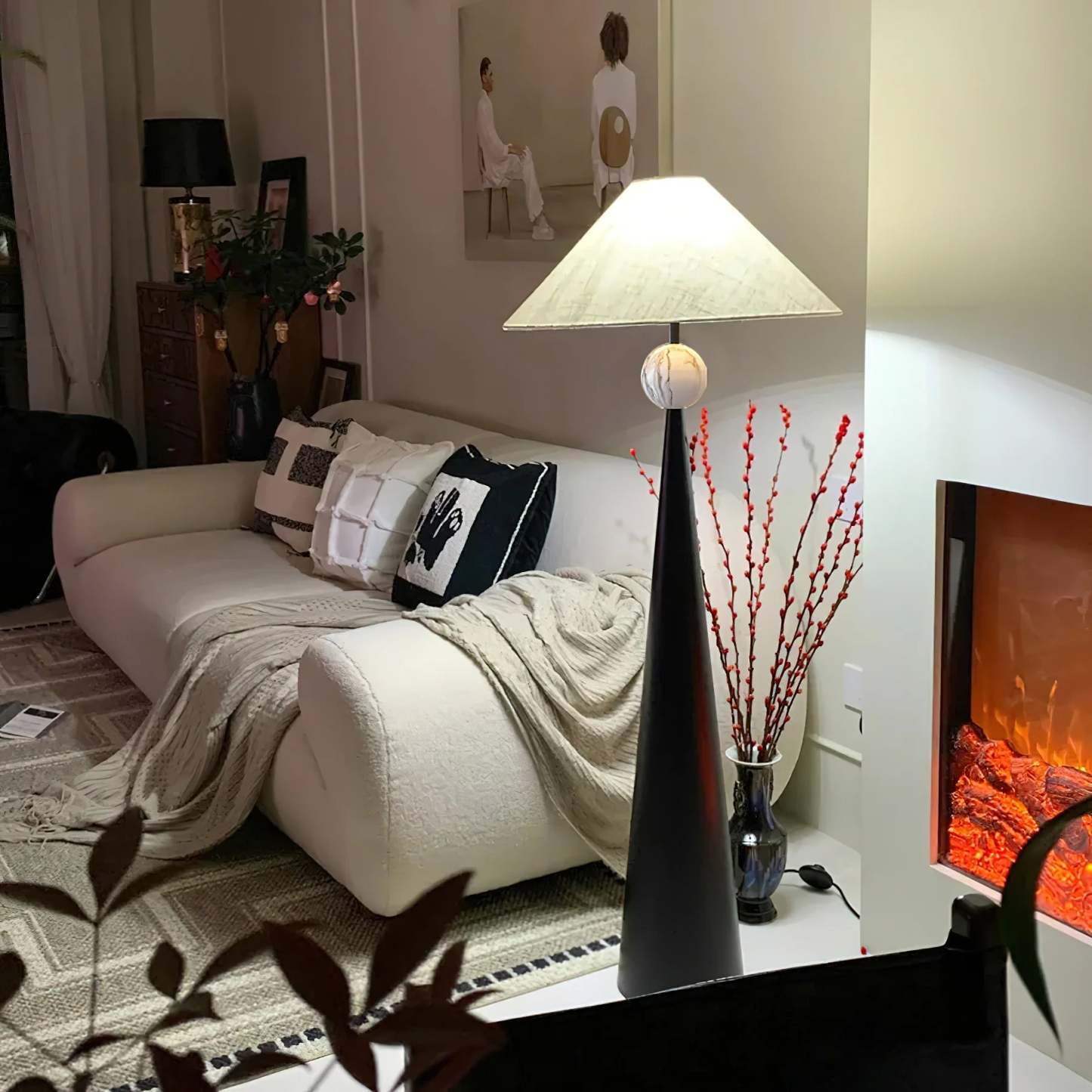 Hakka Fabric Metal Cone Floor Lamp
