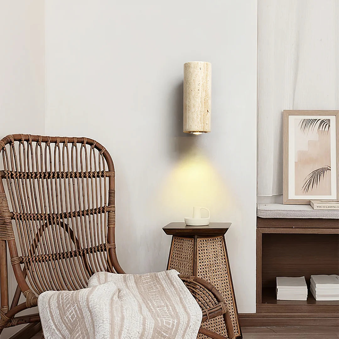 Dune Blend Yellow Travertine Wood Wall Light