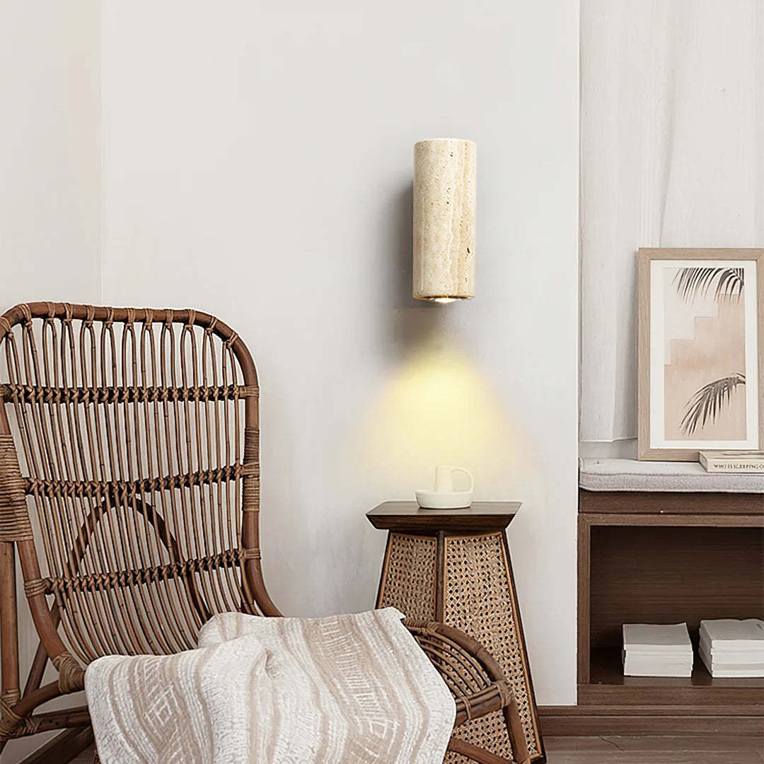 Dune Blend Yellow Travertine Wood Wall Light