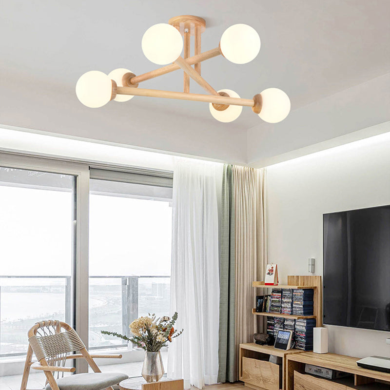 Ozawa Nórdica Multiple Bolas Vidrio Lámpara de Techo Madera