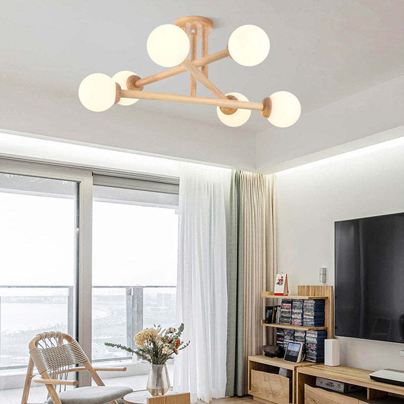 Ozawa Nórdica Multiple Bolas Vidrio Lámpara de Techo Madera