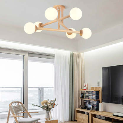 Ozawa Nórdica Multiple Bolas Vidrio Lámpara de Techo Madera